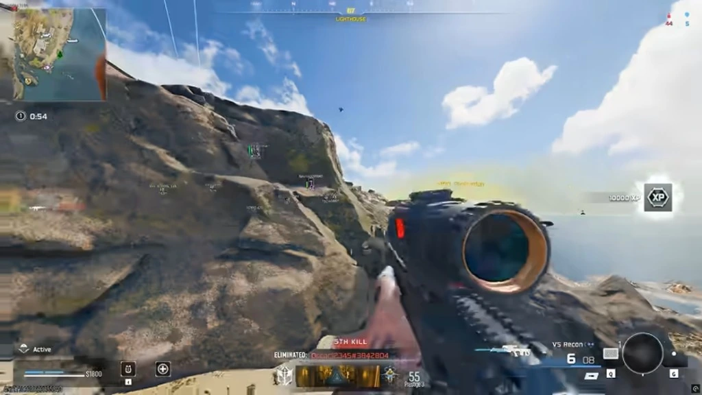 Warzone scoped shot on a cliff